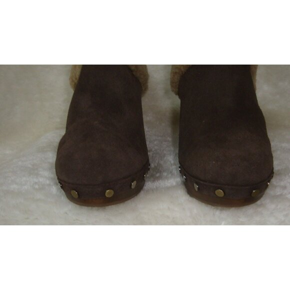 UGG Adele Brown Suede Sheepskin Studded Clogs Heels Mules Shoes Women Size  US 7 - Picture 3 of 12
